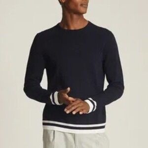 REISS Handsome Tipped Crew Neck Jumper Knit Sweater Navy Blue Men Size Medium